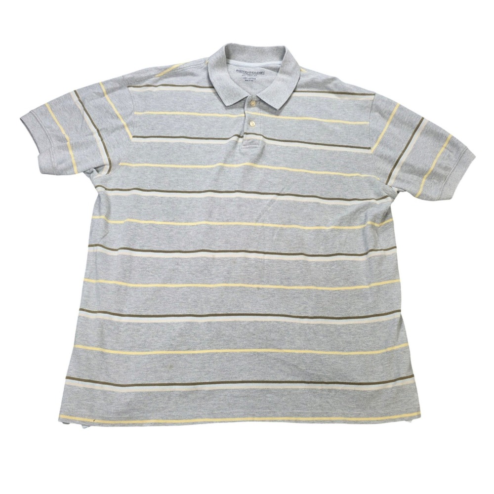 Faded Glory Striped Polo Shirt Men's Size 2XL 50-52 Grey Yellow Short Sleeve‎